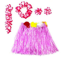 Kit Hawaï Fuchsia : Jupe, Collier, Bracelets et Coiffe pour fille de 3 à 6 ans