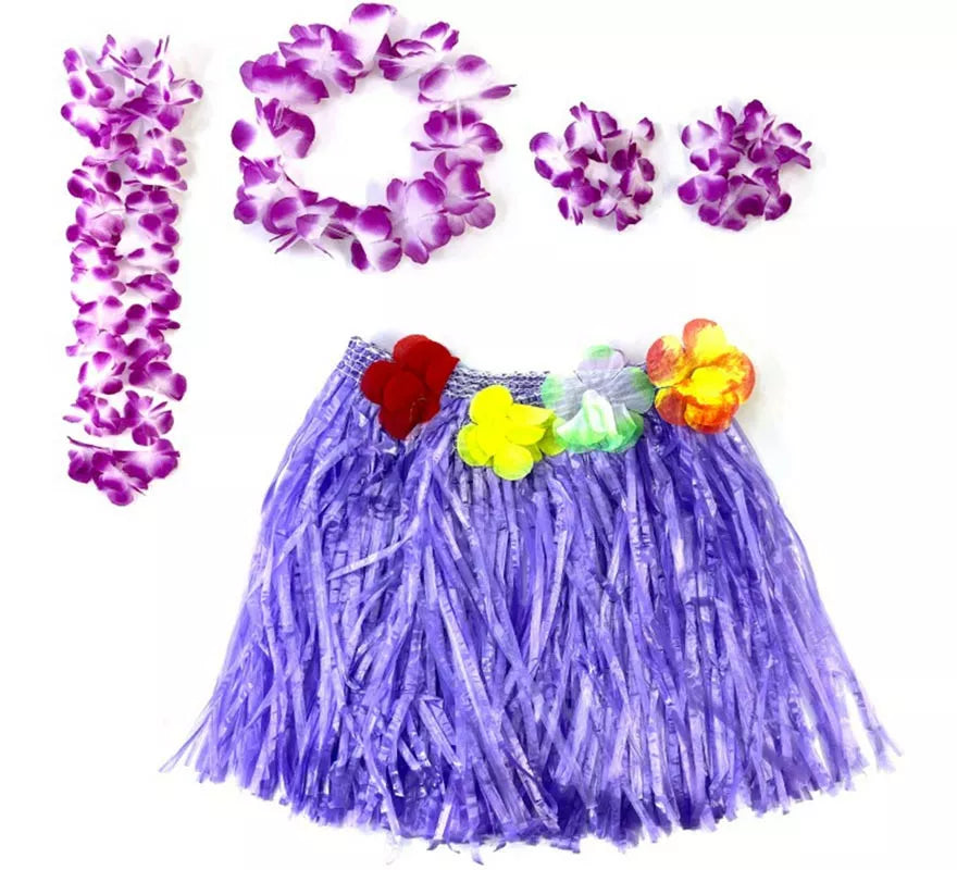 Translation missing: fr.Kit Hawái Lila: Falda, Collar, Pulseras y Tocado