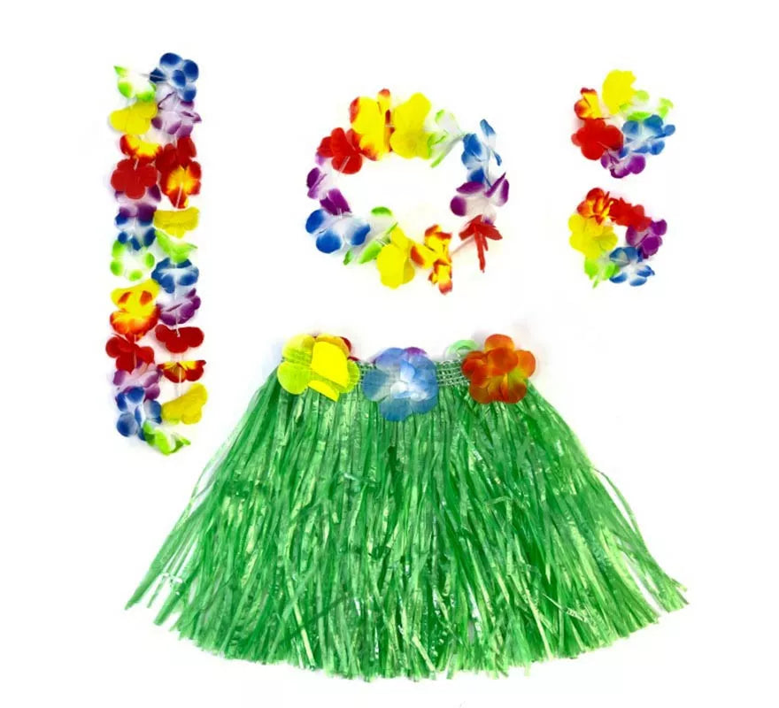 Translation missing: fr.Kit Hawái Verde: Falda, Collar, Pulseras y Tocado