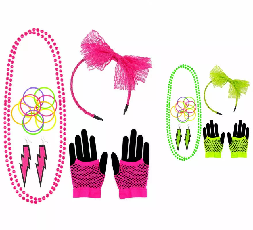Translation missing: fr.Kit Neón en varios colores Años 80: Diadema, Collar, Pulseras, Pendientes y Guantes