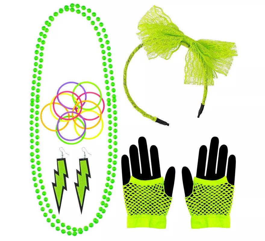 Translation missing: fr.Kit Neón en varios colores Años 80: Diadema, Collar, Pulseras, Pendientes y Guantes