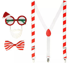 Kit Père Noël : lunettes avec barbe et chapeau, bretelles et nœud papillon