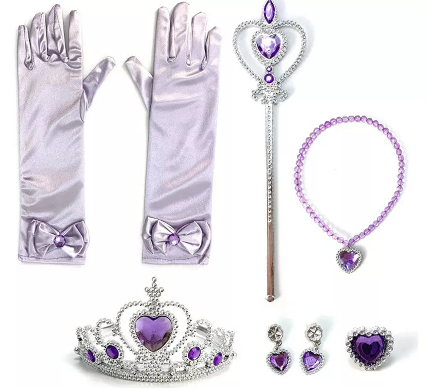 Translation missing: fr.Kit Princesa Infantil Lila: Guantes, Cetro, Collar, Corona, Pendientes y Anillo