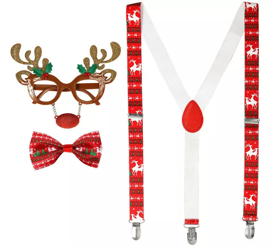 Translation missing: fr.Kit Reno de Navidad: Gafas con Nariz y Cuernos, Tirantes y Pajarita
