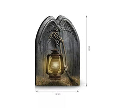 Lampe Tombstone Ancienne et ossements 32x51 cm
