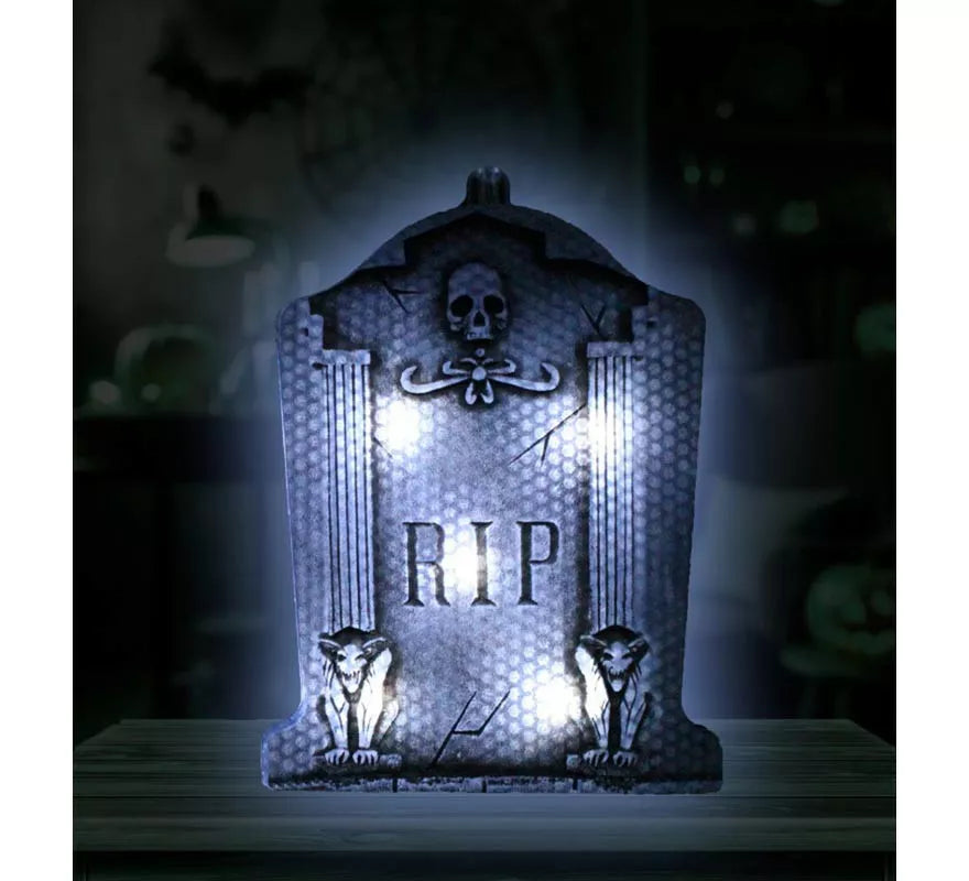 Translation missing: fr.Lápida RIP Calavera con luz de 9,5x13 cm