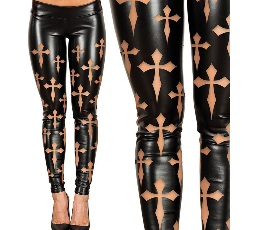 Translation missing: fr.Leggins Cruces negros Símil Piel para mujer