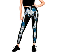 Leggings squelettes floraux bleus pour femmes