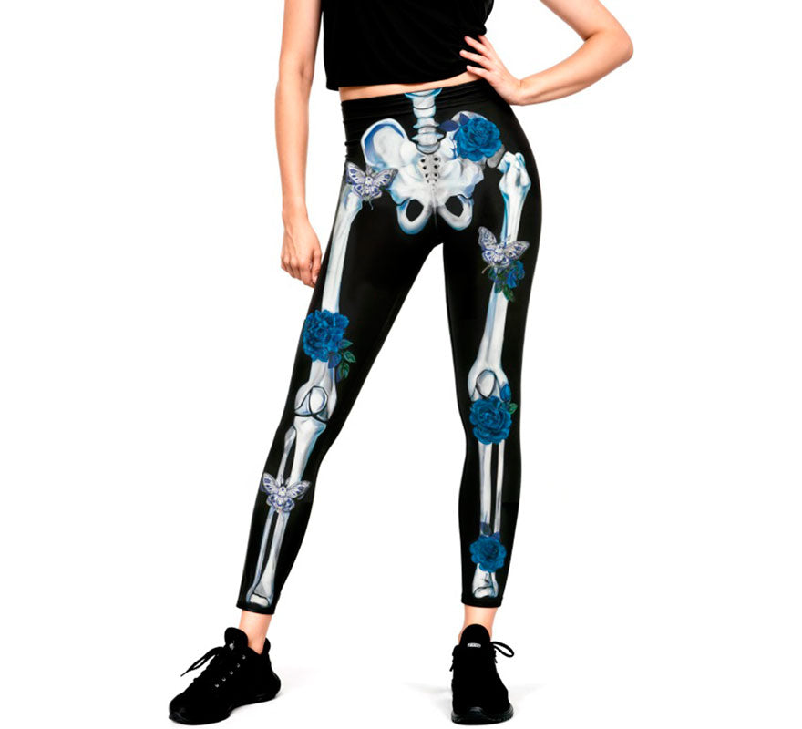 Translation missing: fr.Leggins de Esqueleto con Flores azules para mujer