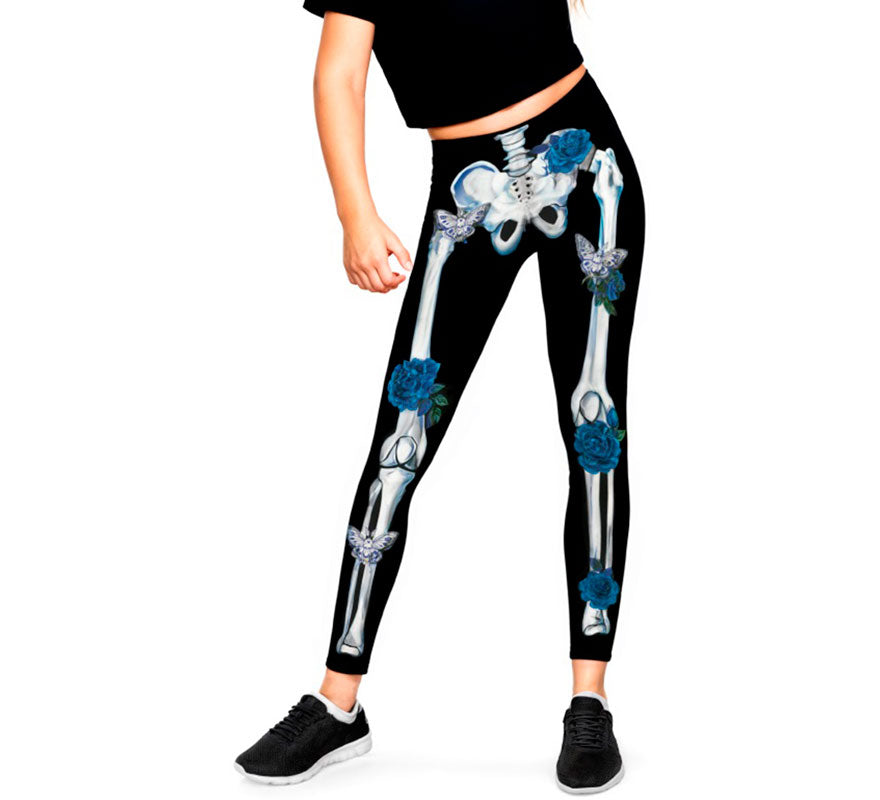 Translation missing: fr.Leggins de Esqueleto con Flores azules para niña