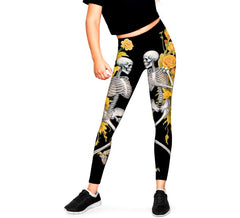 Leggings squelettes à fleurs pour filles