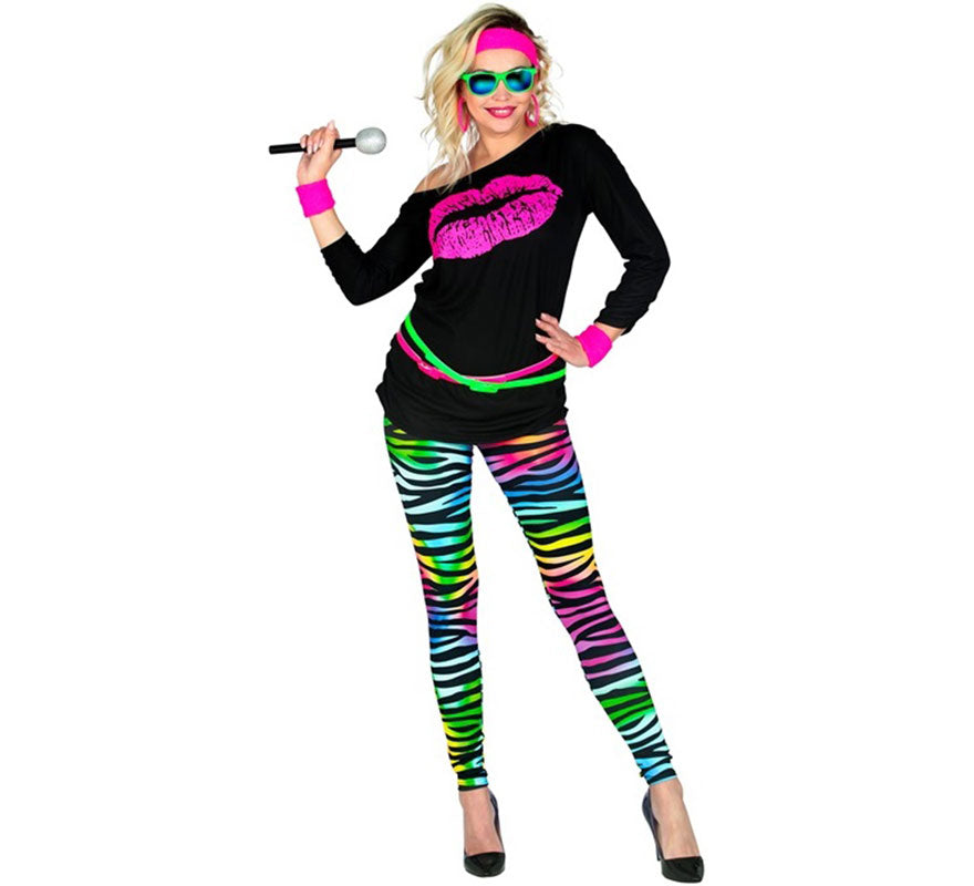 Translation missing: fr.Leggins estampado Leopardo Neón multicolor Años 80
