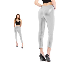 Leggings métallisés argentés pour femmes