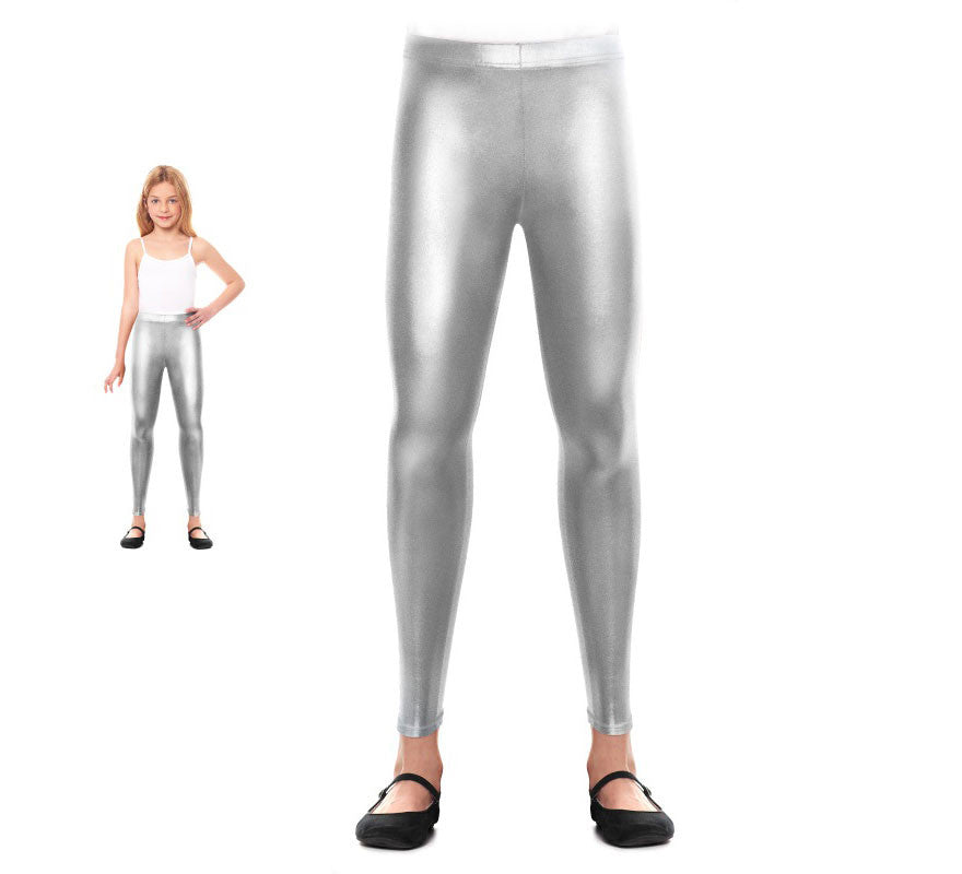 Translation missing: fr.Leggins Metalizado plateado para niña