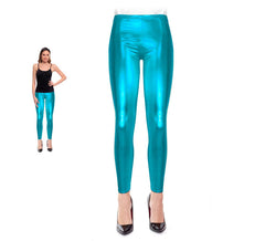 Leggings métallisés turquoise pour femme