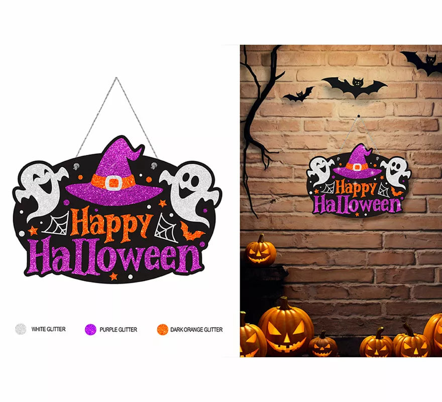 Letrero Happy Halloween Fantasmas de 37x27 cm