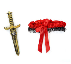 Jarretière rouge avec poignard doré adulte