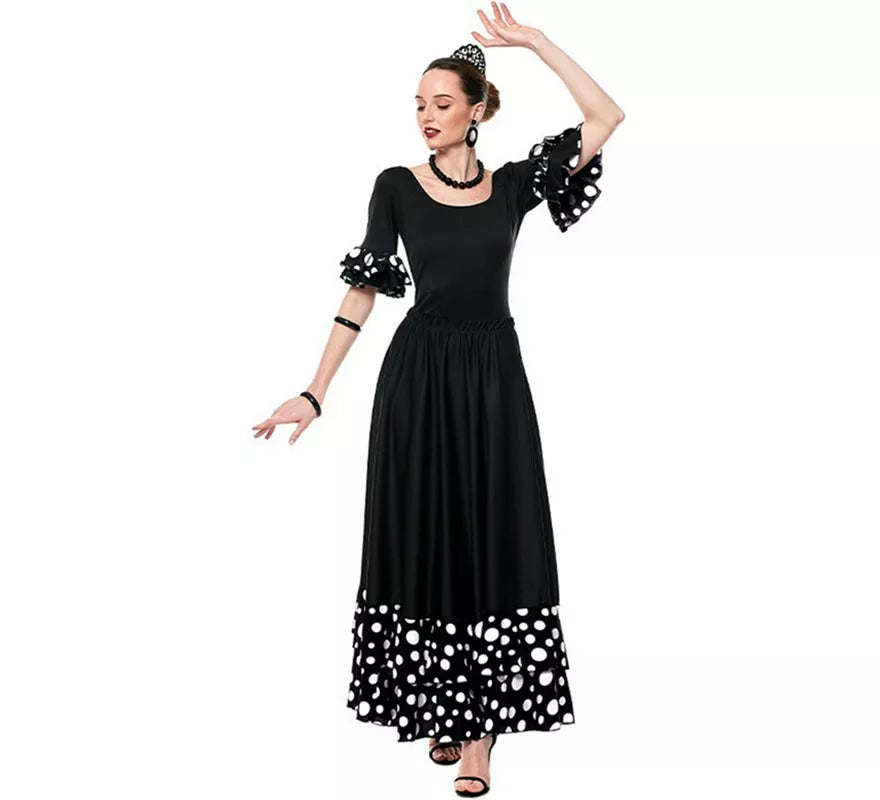 Translation missing: fr.Body o maillot Sevillana con Volante Lunar negro y blanco para mujer