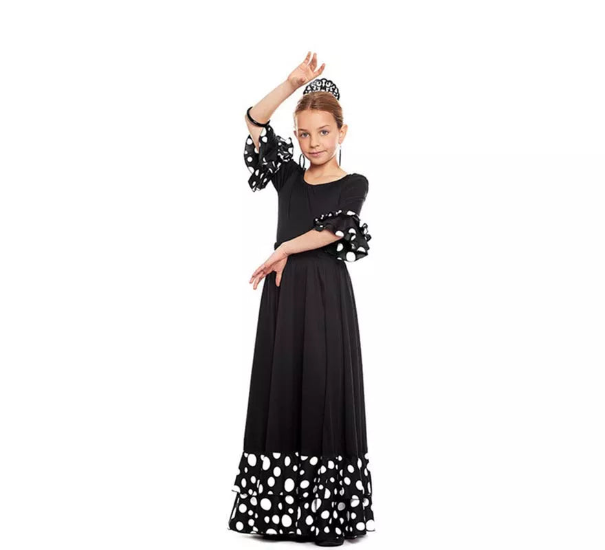 Translation missing: fr.Body o maillot Sevillana con Volante Lunar negro y blanco para niña