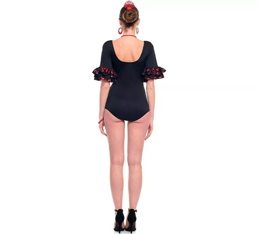 Translation missing: fr.Maillot Sevillana con Volante Lunar negro y rojo para mujer