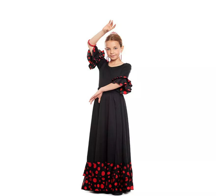 Translation missing: fr.Body o maillot Sevillana con Volante Lunar negro y rojo para niña