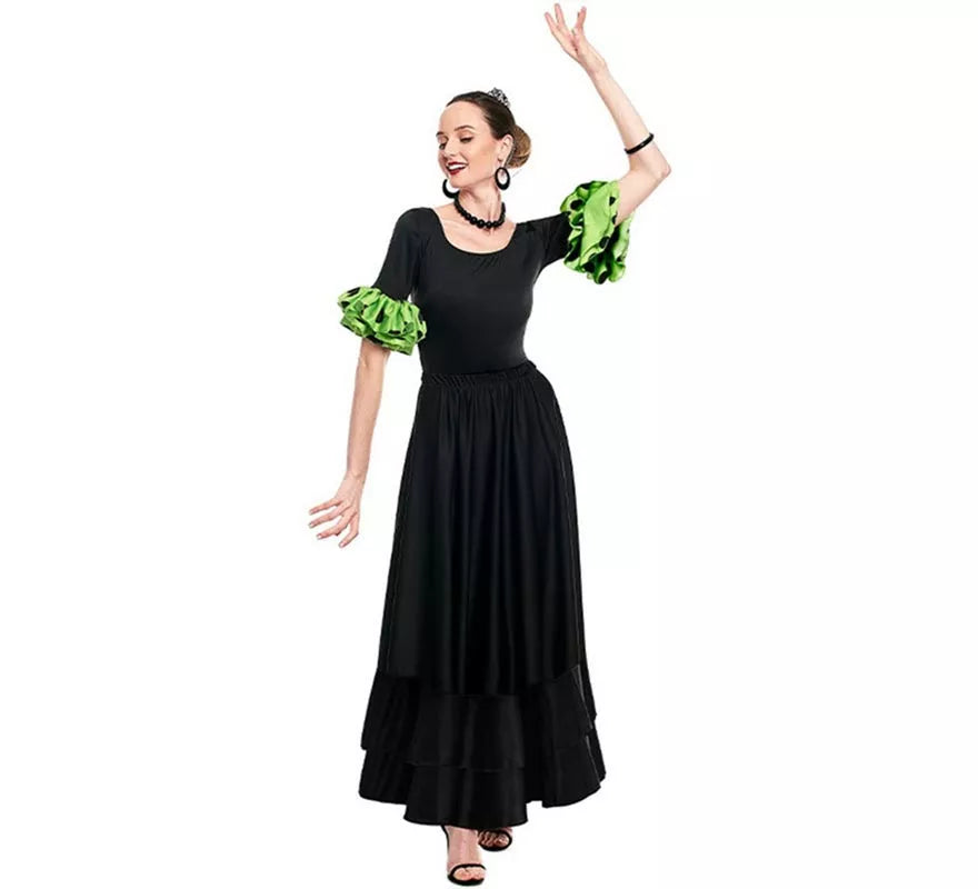 Translation missing: fr.Body o maillot Sevillana con Volante Lunar negro y verde para mujer