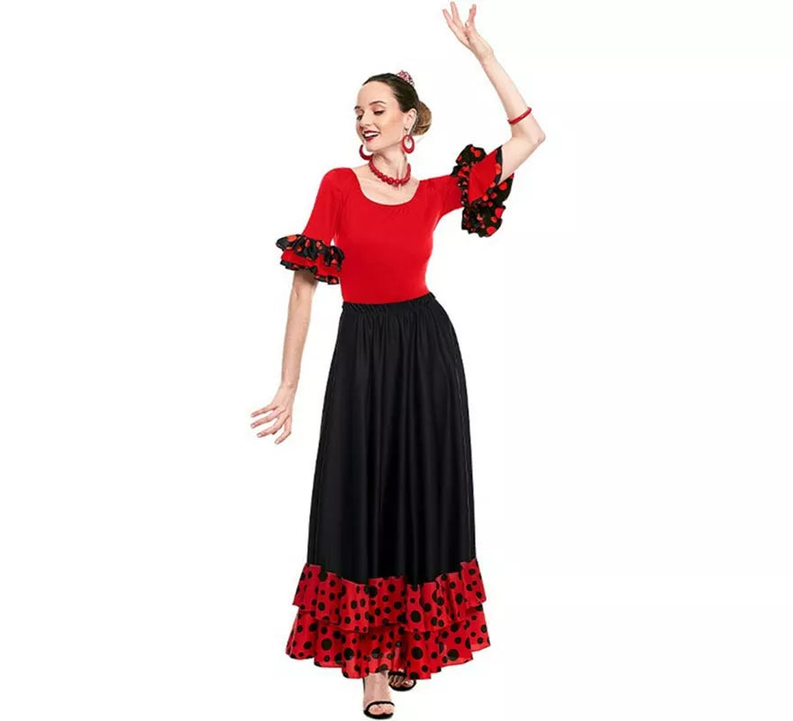 Translation missing: fr.Body o maillot Sevillana con Volante Lunar rojo para mujer