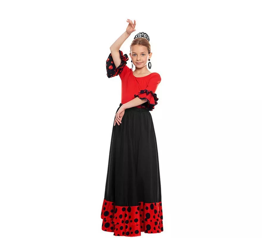 Translation missing: fr.Body o maillot Sevillana con Volante Lunar rojo para niña