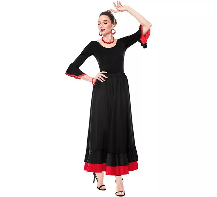 Translation missing: fr.Body o maillot Sevillana con Volante negro y rojo para mujer
