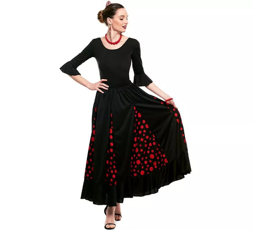Translation missing: fr.Body o maillot Sevillana Licra con Volante negro para mujer