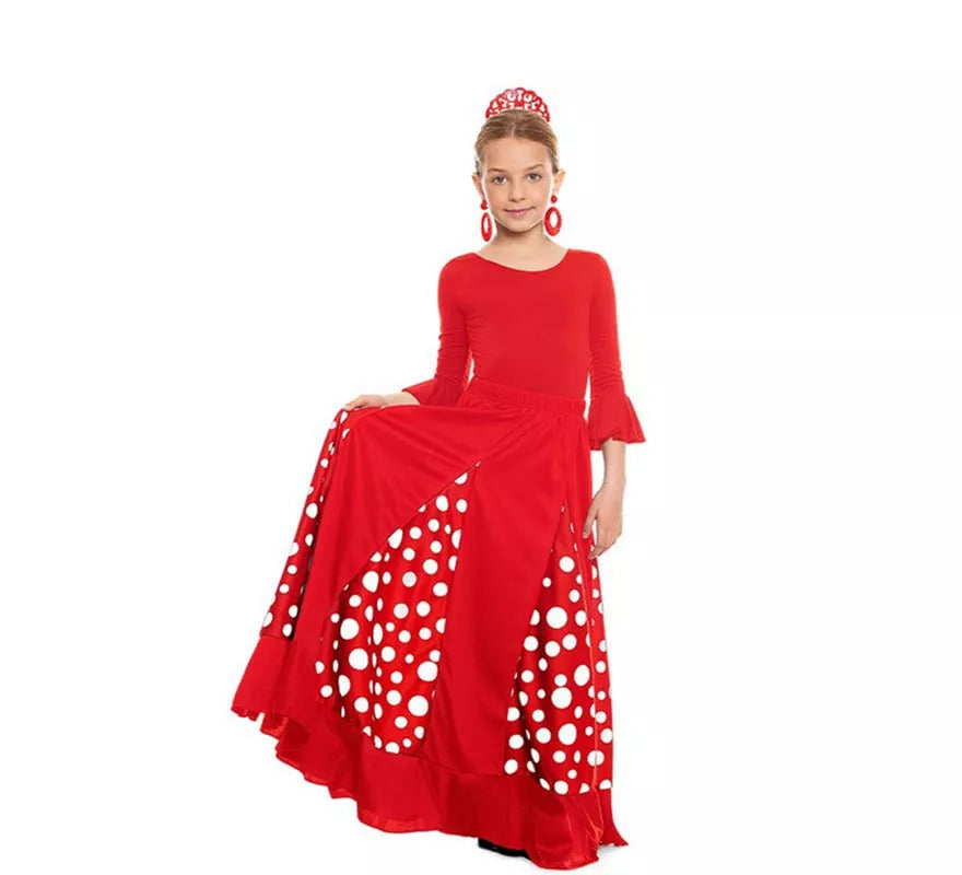 Translation missing: fr.Body o maillot Sevillana Licra con Volante rojo para niña