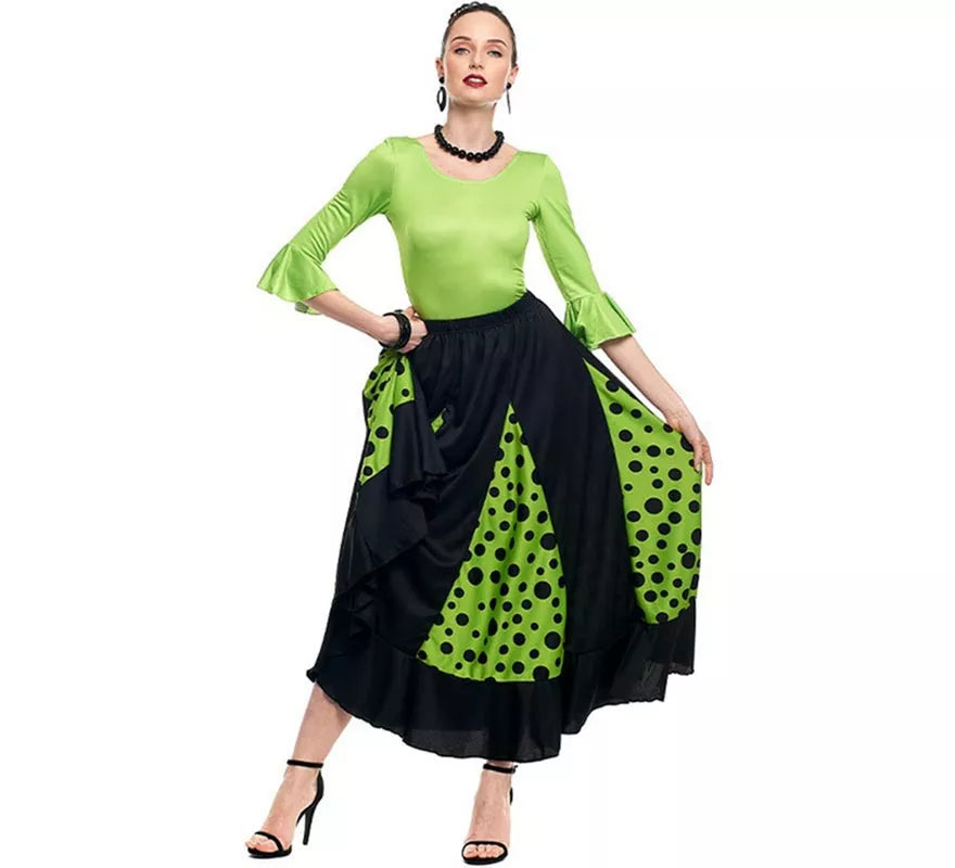 Translation missing: fr.Body o maillot Sevillana Licra con Volante verde para mujer