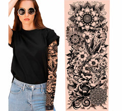 Manchon de tatouage floral noir et blanc adulte