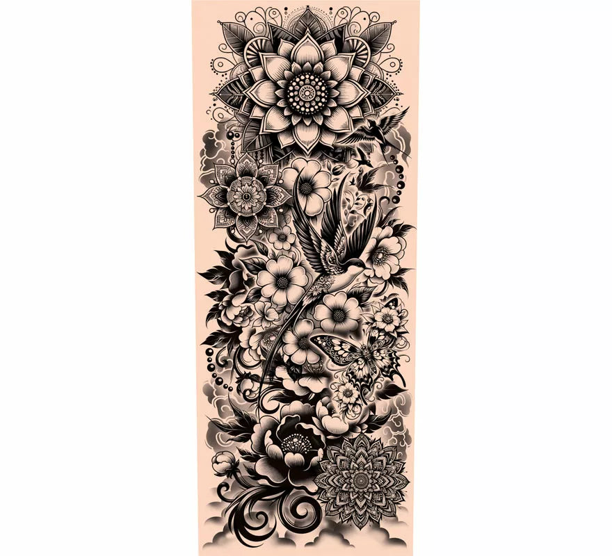 Translation missing: fr.Manga de Tatuaje floral blanco y negro adulto