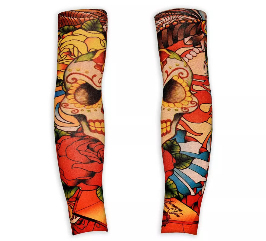 Translation missing: fr.Mangas de Tatuaje de Cráneo y Rosas Pin Up Catrina