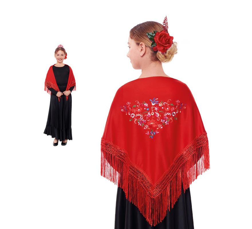 Translation missing: fr.Mantón Bordado pequeño rojo de 120x45 cm