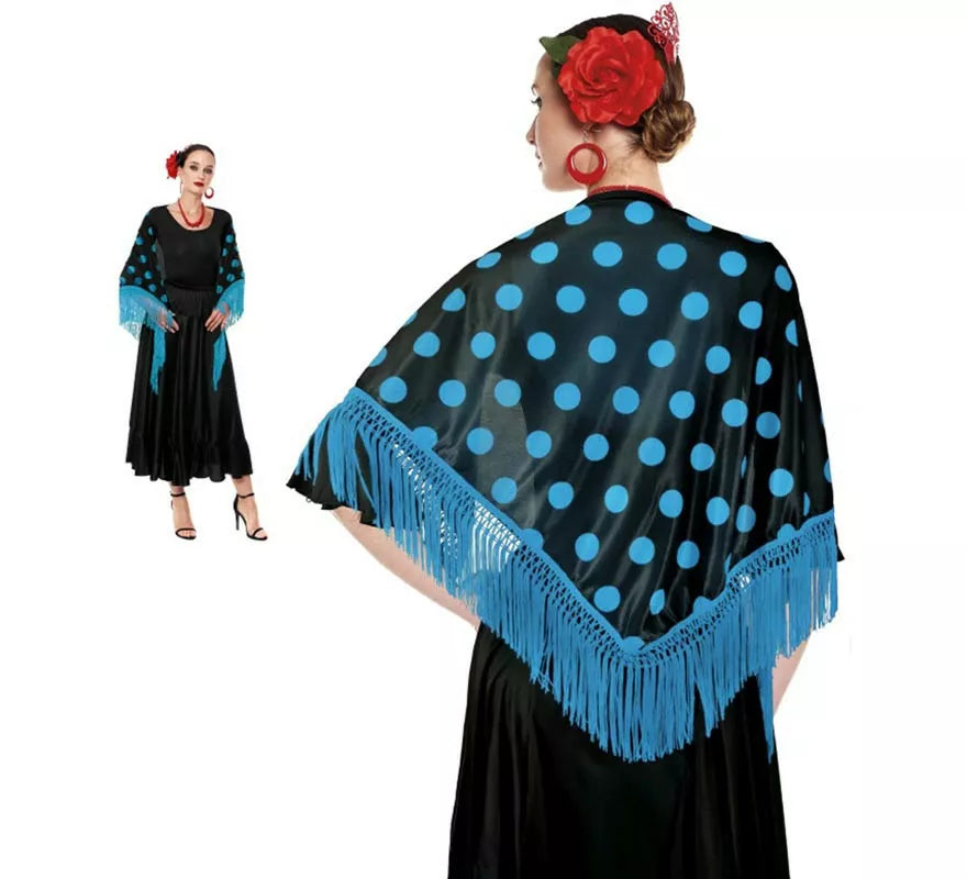 Translation missing: fr.Mantón Sevillana o Chulapa de 150x60 cm negro y lunares en varios colores