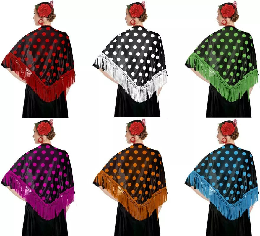 Translation missing: fr.Mantón Sevillana o Chulapa de 150x60 cm negro y lunares en varios colores