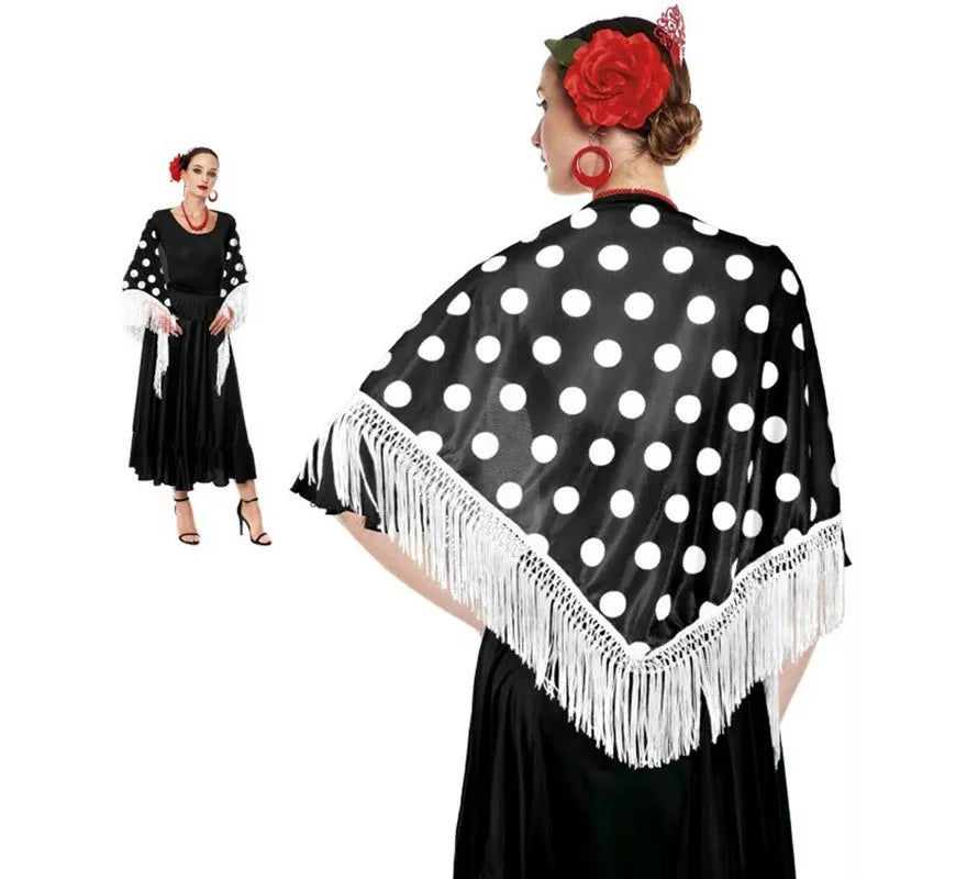 Translation missing: fr.Mantón Sevillana o Chulapa de 150x60 cm negro y lunares en varios colores