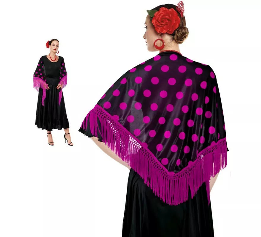 Translation missing: fr.Mantón Sevillana o Chulapa de 150x60 cm negro y lunares en varios colores