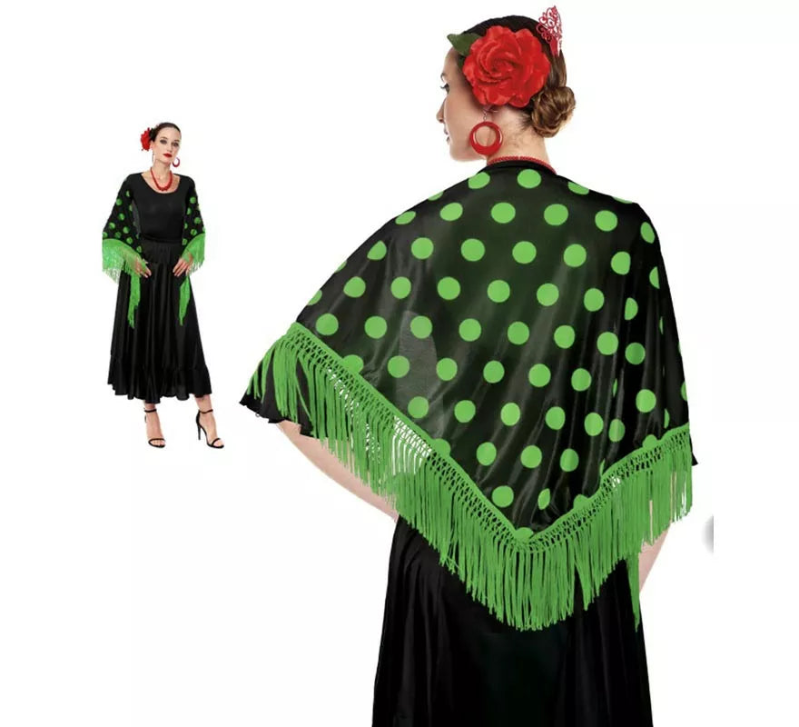 Translation missing: fr.Mantón Sevillana o Chulapa de 150x60 cm negro y lunares en varios colores
