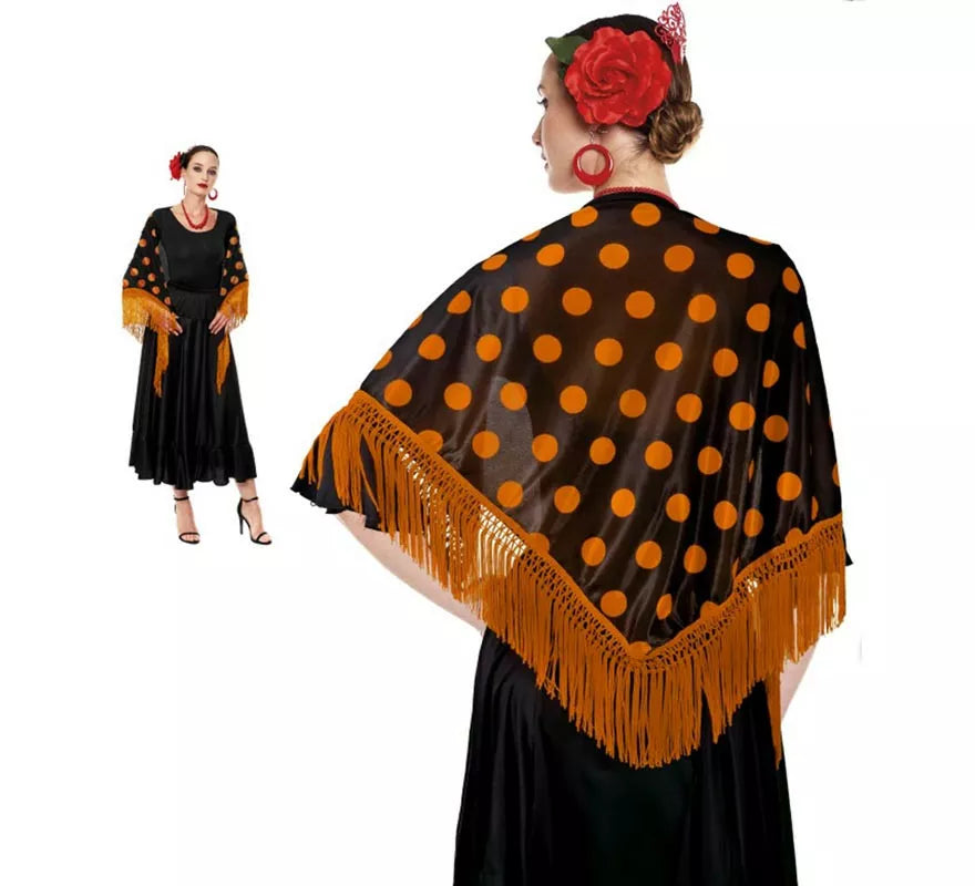Translation missing: fr.Mantón Sevillana o Chulapa de 150x60 cm negro y lunares en varios colores