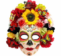 Masque Catrina du Jour des Morts avec fleurs