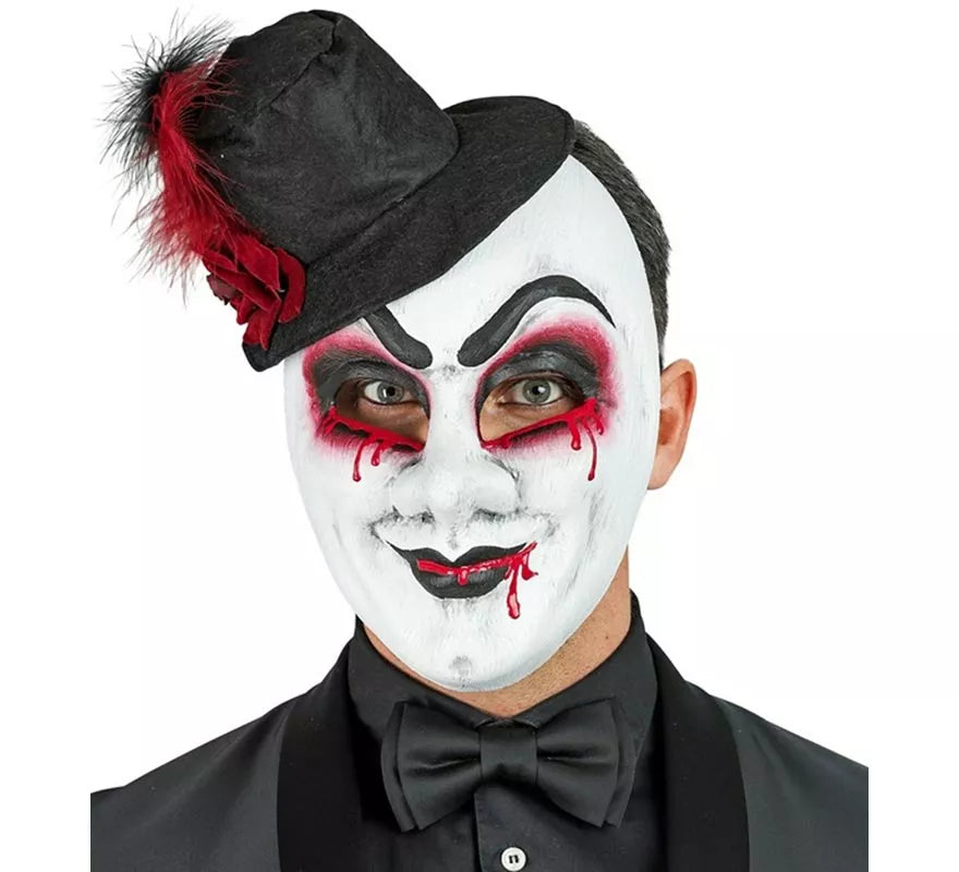 Máscara de Arlequín Sangrante con Sombrero Comedia del Arte