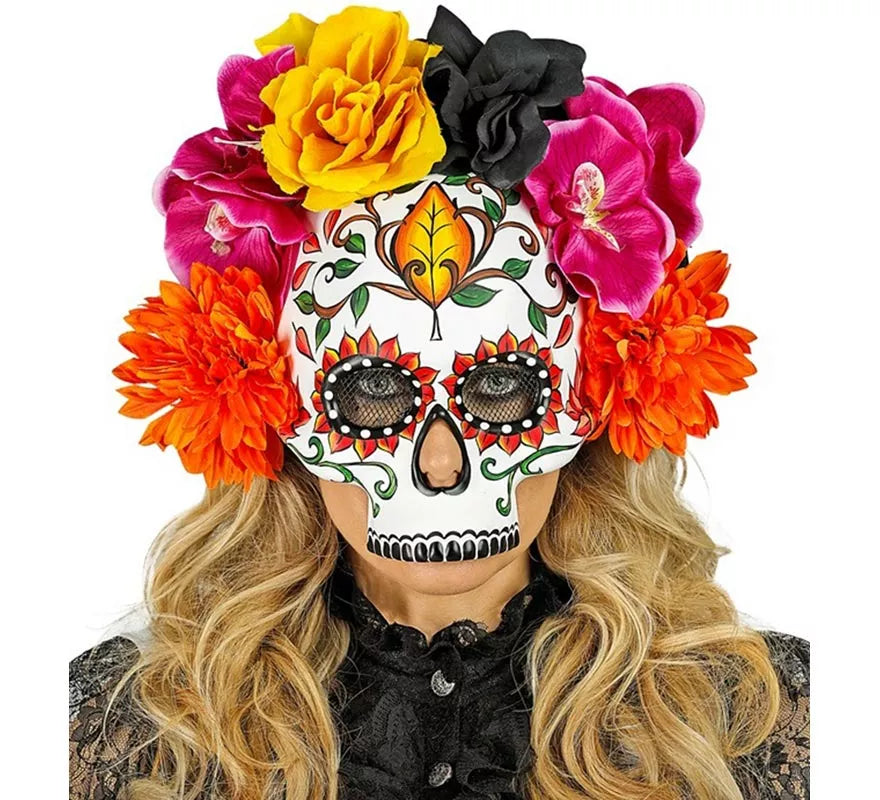 Translation missing: fr.Máscara de Calavera Día de Los Muertos con Flores de Colores