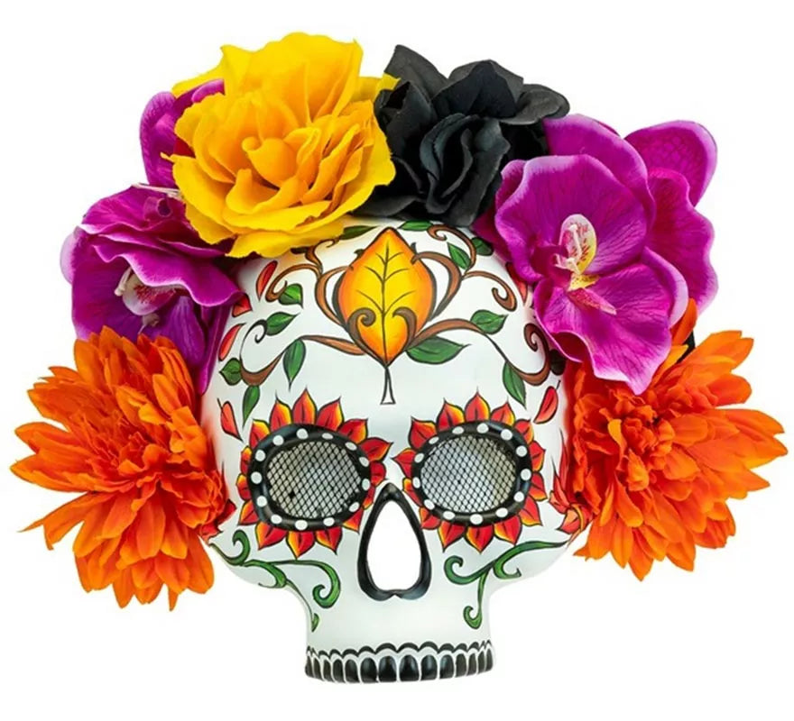 Translation missing: fr.Máscara de Calavera Día de Los Muertos con Flores de Colores