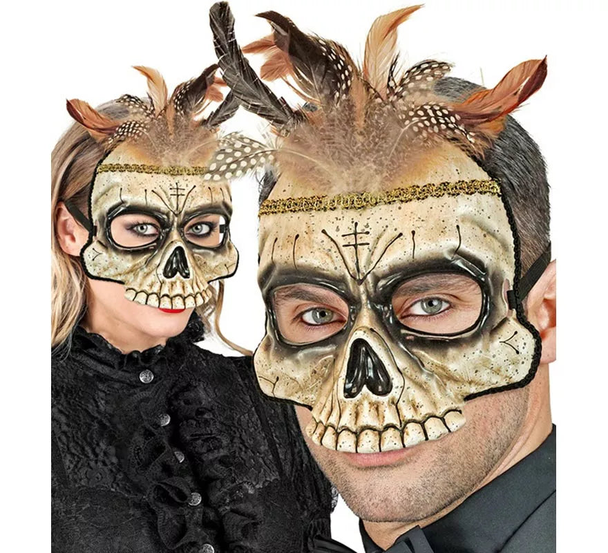 Translation missing: fr.Máscara de Calavera Vudú con Plumas sin Barbilla