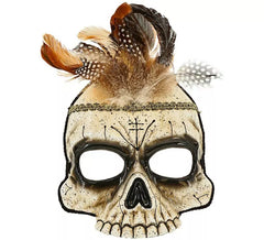 Masque de crâne vaudou avec plumes sans menton