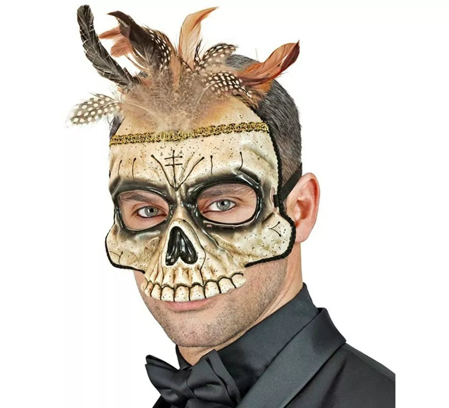 Translation missing: fr.Máscara de Calavera Vudú con Plumas sin Barbilla