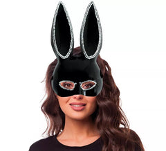 Masque de lapin noir brillant en plastique adulte
